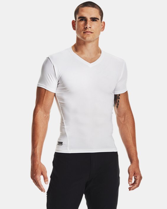 Tactical HeatGear® - T-shirt Compression à encolure en V pour homme, White, pdpMainDesktop image number 0